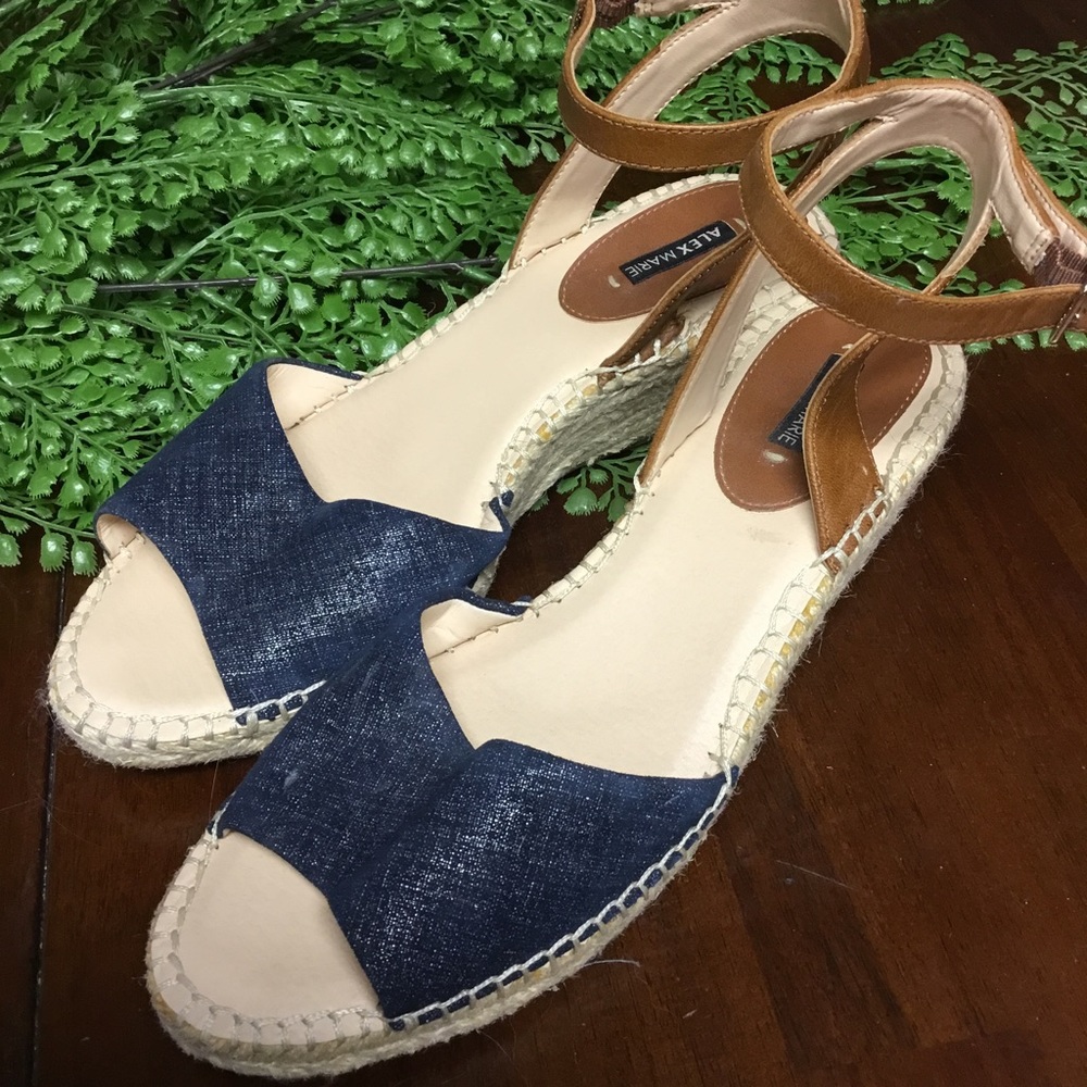 Alex Marie womens denim strap wedge espadrille heel shoe size 9 2 inch heel